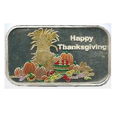1oz Happy Thanksgiving Enamelled Silver Bar